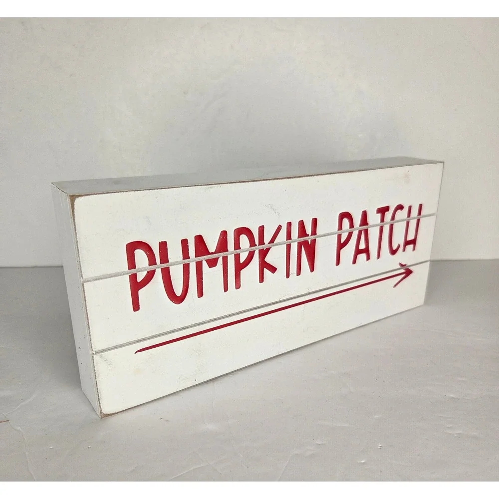 Rustic Wooden Pumpkin Patch Sign Fall Farmhouse Decor White Block Sign